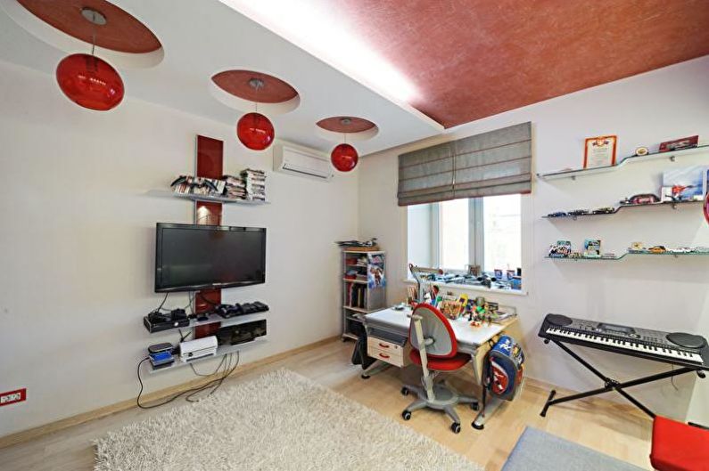 Дизайн на таван от гипсокартон в детската стая - снимка