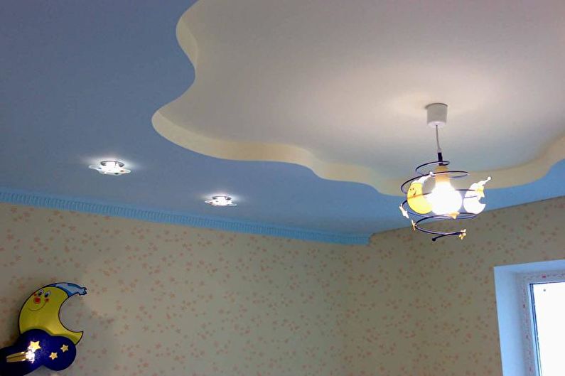 Drywall ceiling design in the nursery - photo