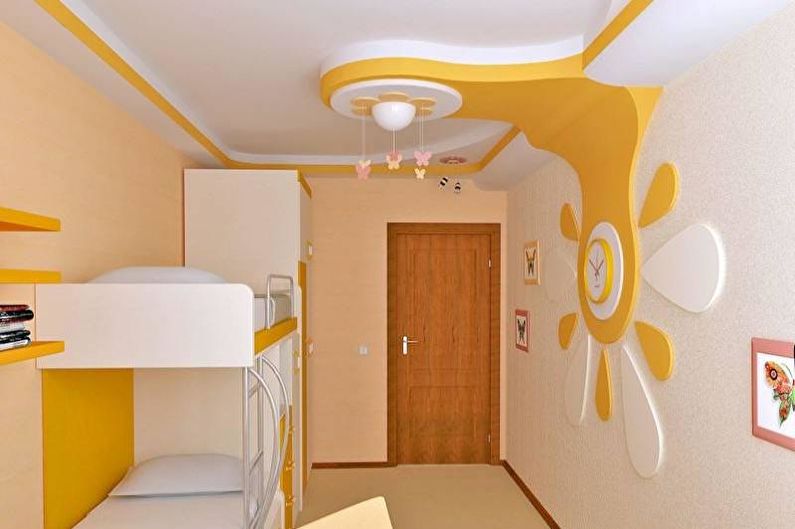 Dizajn stropa od suhozida u dječjoj sobi - fotografija