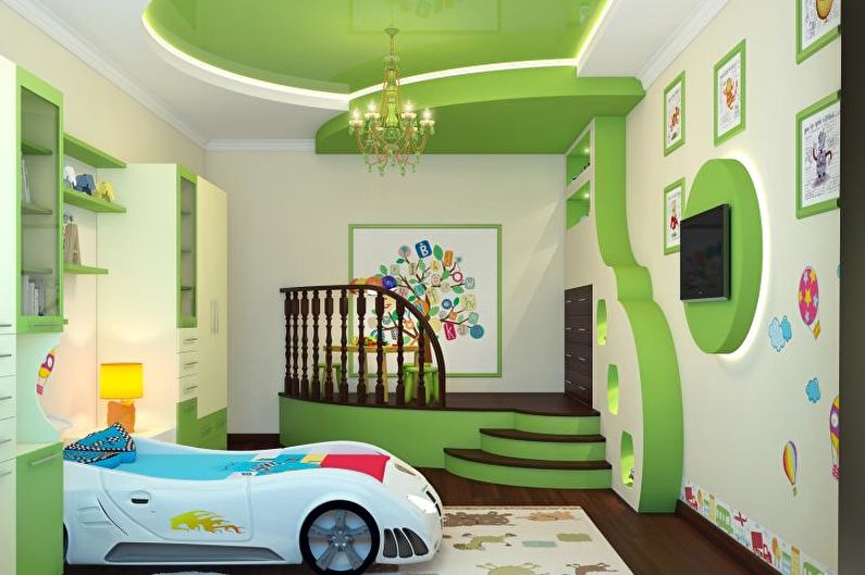 Дизајн плафона у дечијој соби - фотографија
