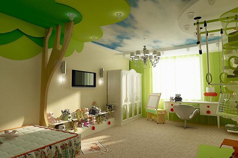 Dizajn stropa od suhozida u dječjoj sobi - fotografija