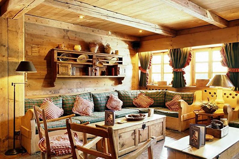 Sala de estar en una casa de campo de estilo rústico - Diseño de interiores