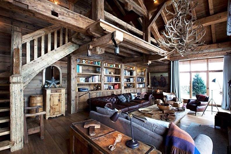 Living room in a chalet-style country house - Interior Design
