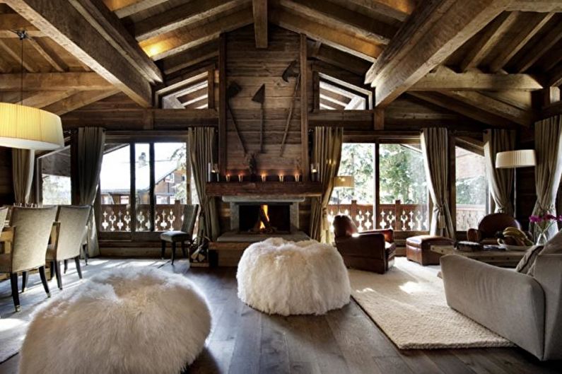 Дневна соба у сеоској кући у стилу цхалет - Дизајн ентеријера