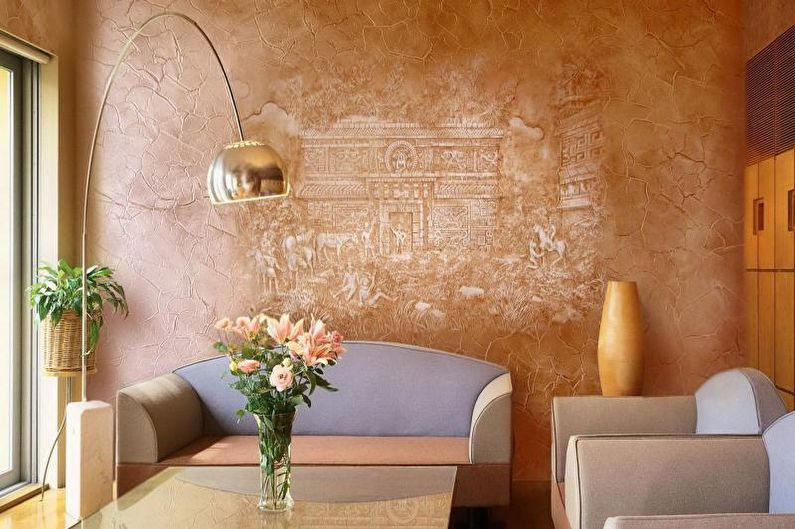 Дизајн дневног боравка у сеоској кући - зидни украс