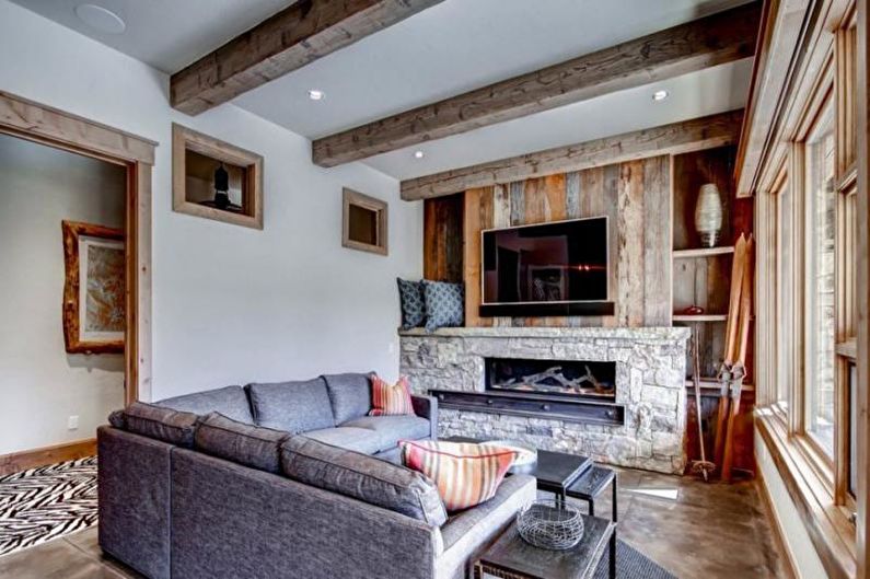 Diseño interior de una sala de estar en una casa de campo - foto
