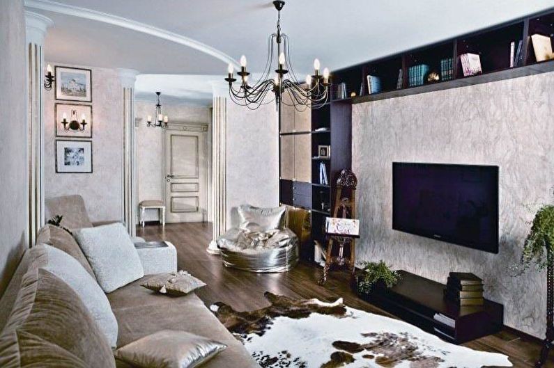 Combinação de papel de parede na sala de estar - Painéis e nichos de TV