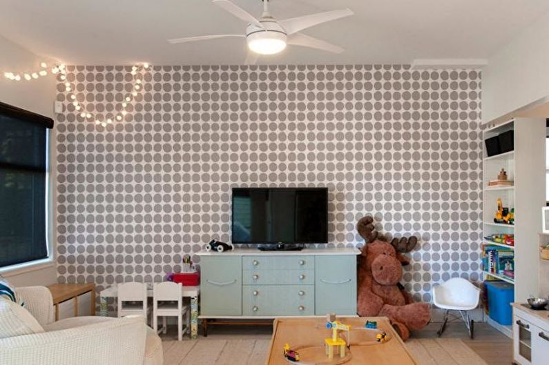 Pelēkas tapetes bērnu istabā - interjera dizaina foto