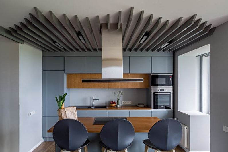 Mėlyna modernaus stiliaus virtuvė - interjero dizainas