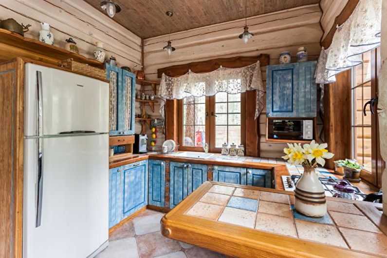 Kék vidéki stílusú konyha - belsőépítészet