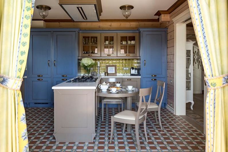 Mėlynos sintezės stiliaus virtuvė - interjero dizainas