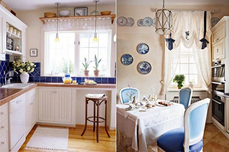 Virtuves dizains zilā krāsā - sienas dekorēšana
