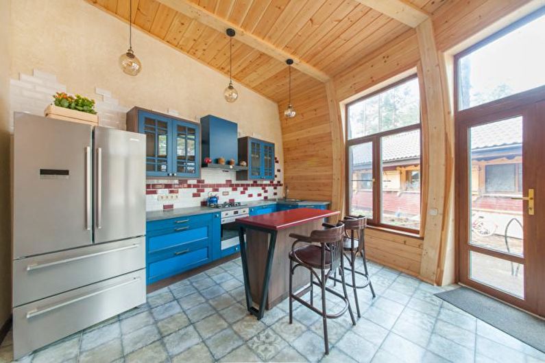 Virtuvės interjero dizainas mėlynais tonais - nuotrauka