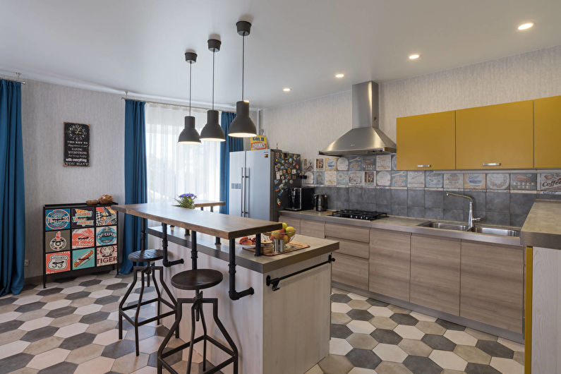 Virtuves interjera dizains košās krāsās - foto