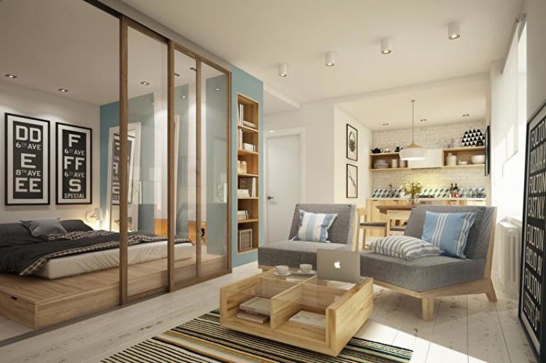 Design de interiores de um apartamento de um quarto 33 m2 - foto