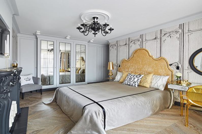 غرفة نوم بيضاء على الطراز الكلاسيكي - التصميم الداخلي