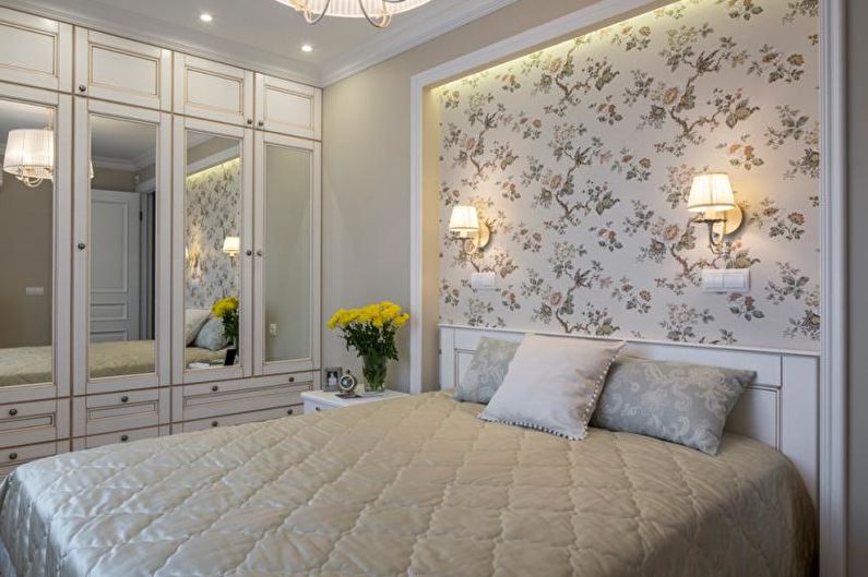 Balta guļamistaba klasiskā stilā - interjera dizains
