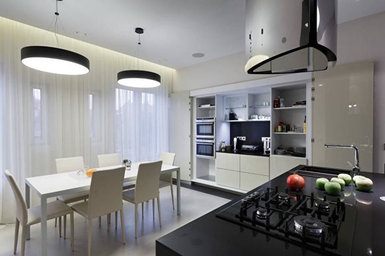 Dapur hitam dan putih dalam gaya moden - Reka Bentuk Dalaman