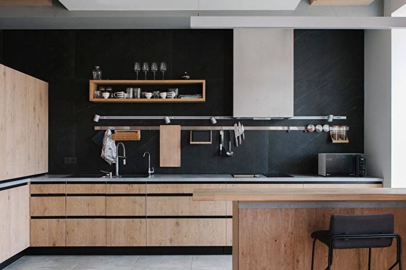 Černá a bílá skandinávská kuchyně - interiérový design