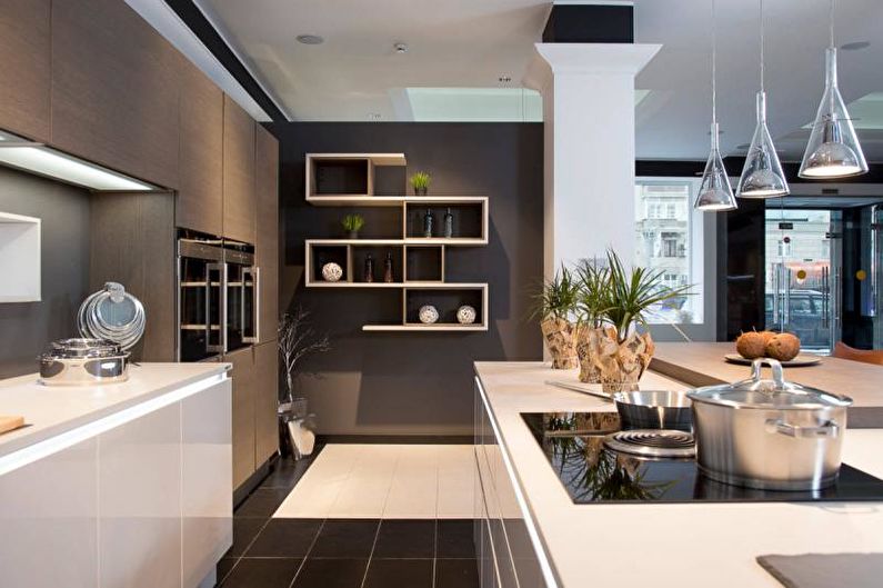 Черно-бяла кухня дизайн - осветление