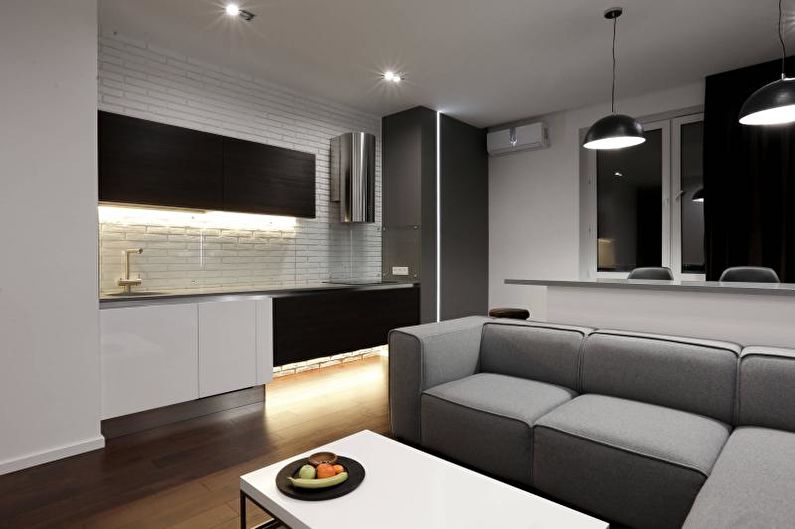 Design de cozinha preto e branco - iluminação