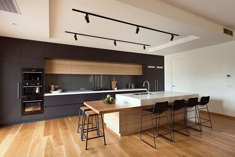 Design interior interior al bucătăriei alb-negru - fotografie
