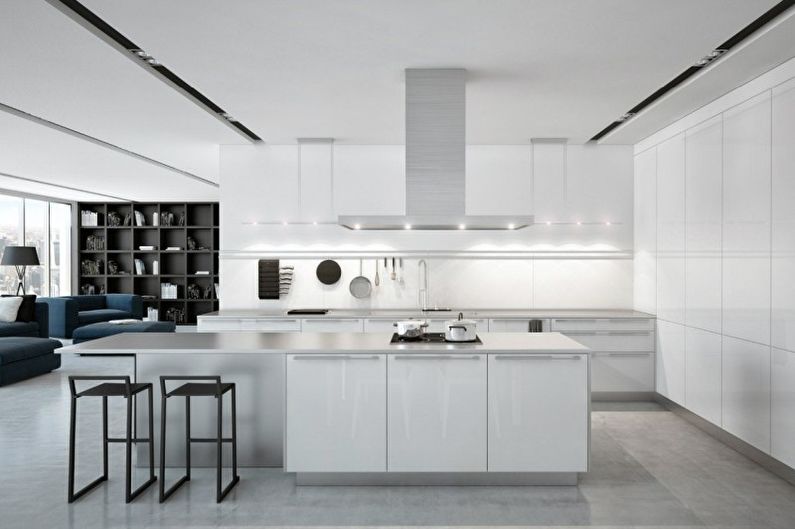 High-tech fehér konyha - belsőépítészet