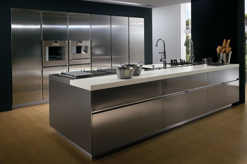 Кухињска сребрна кухиња високе технологије - Дизајн ентеријера