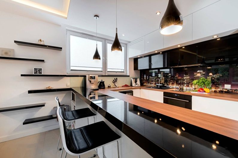 Aukštųjų technologijų virtuvės interjero dizainas - nuotrauka