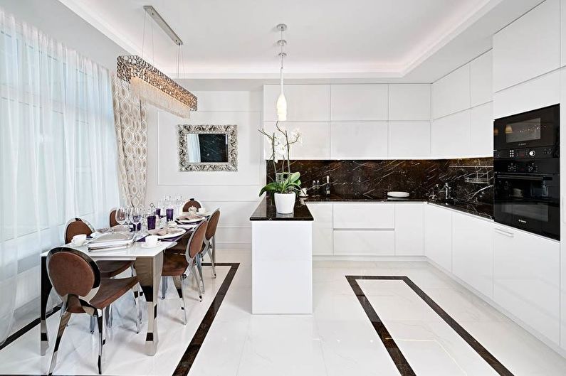 Dapur Putih dalam Gaya Art Deco - Reka Bentuk Dalaman