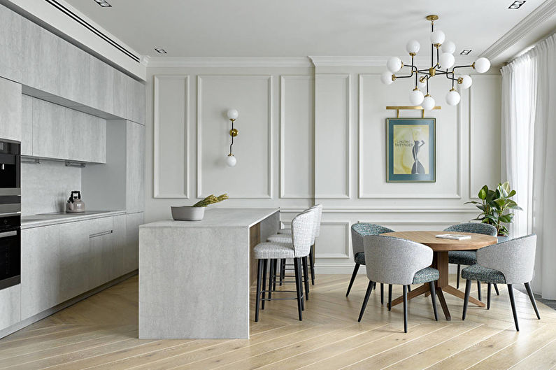 Balta virtuve Art Deco stilā - interjera dizains