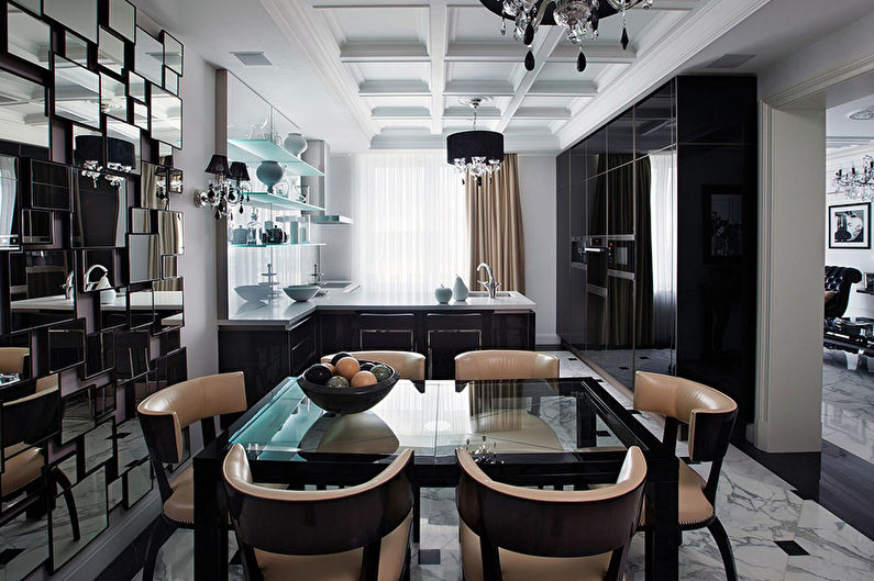 Schwarze Art-Deco-Küche - Innenarchitektur