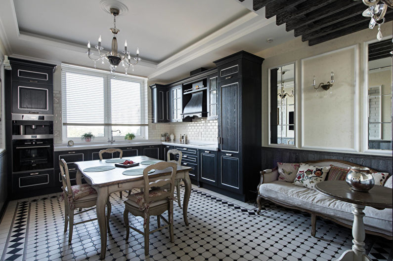 Juodoji „Art Deco“ virtuvė - interjero dizainas