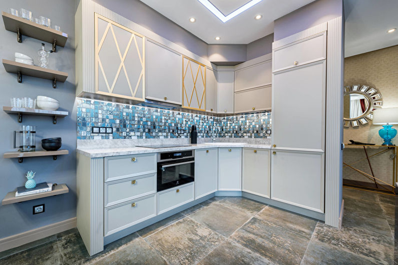 Modrá kuchyně ve stylu Art Deco - interiérový design