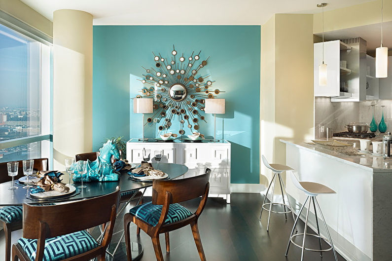Zila virtuve Art Deco stilā - interjera dizains