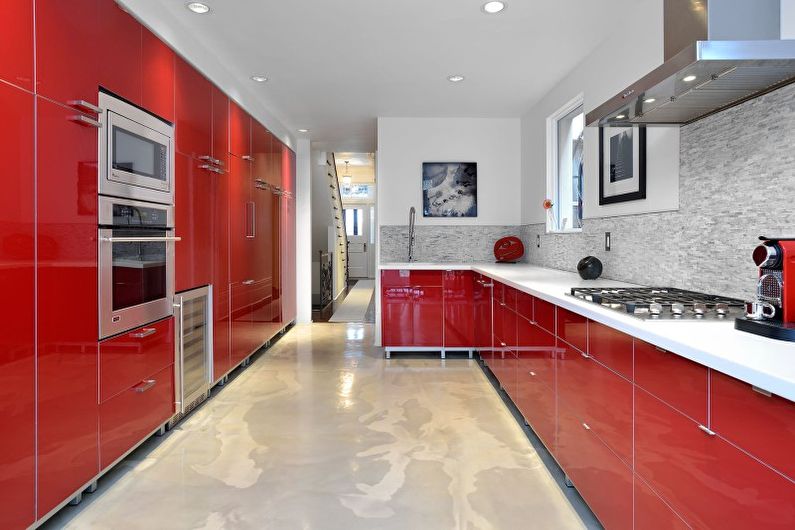 Sarkanā virtuve mūsdienīgā stilā - interjera dizains