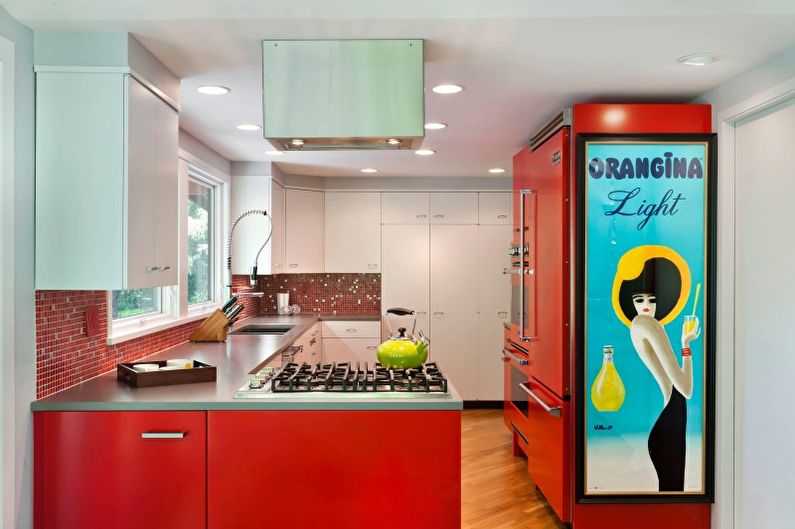 Raudona modernaus stiliaus virtuvė - interjero dizainas