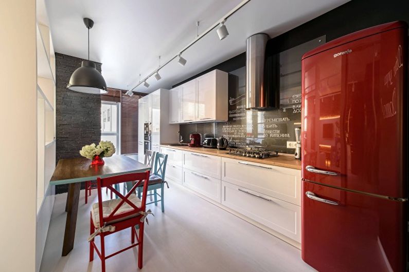 Virtuvės interjero dizainas raudona spalva - nuotrauka