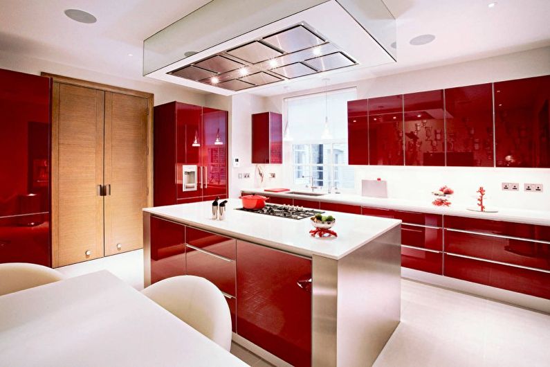 Virtuves interjera dizains sarkanā krāsā - foto