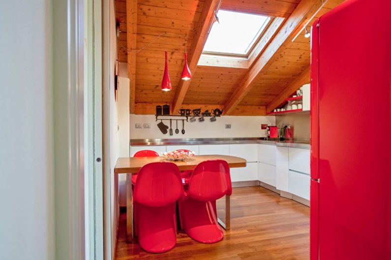 Εσωτερικό σχέδιο κουζινών με κόκκινο χρώμα - φωτογραφία