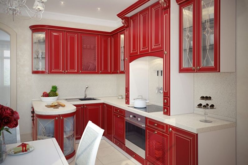 Дизајн ентеријера кухиње у црвеној боји - фотографија