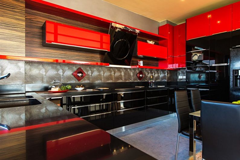 Virtuvės interjero dizainas raudona spalva - nuotrauka