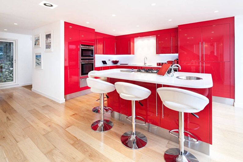 Kitchen interior design in red - photo