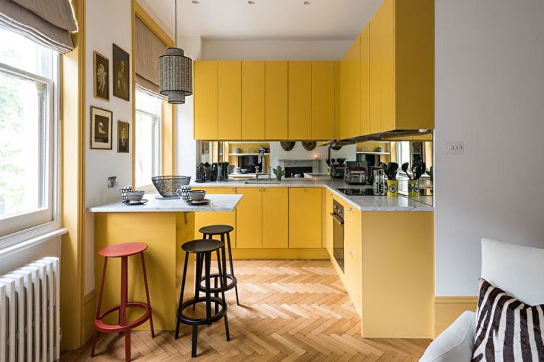 Жълта кухня в скандинавски стил - Интериорен дизайн