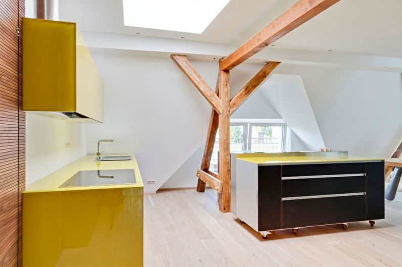 Żółta kuchnia w stylu skandynawskim - architektura wnętrz