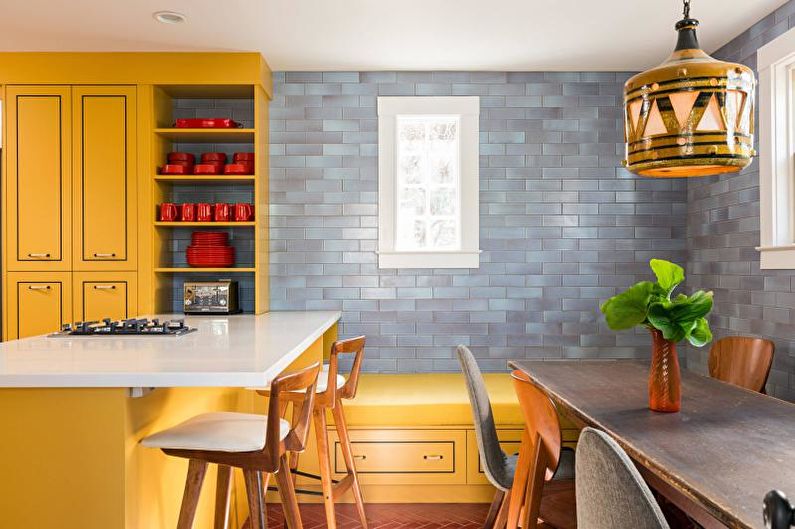 Design galben de bucătărie - decorare perete