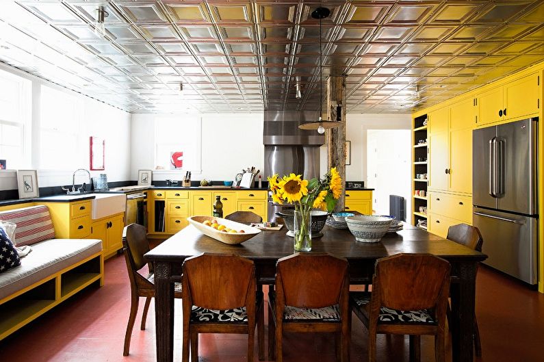 Conception de cuisine jaune - Finition de plafond
