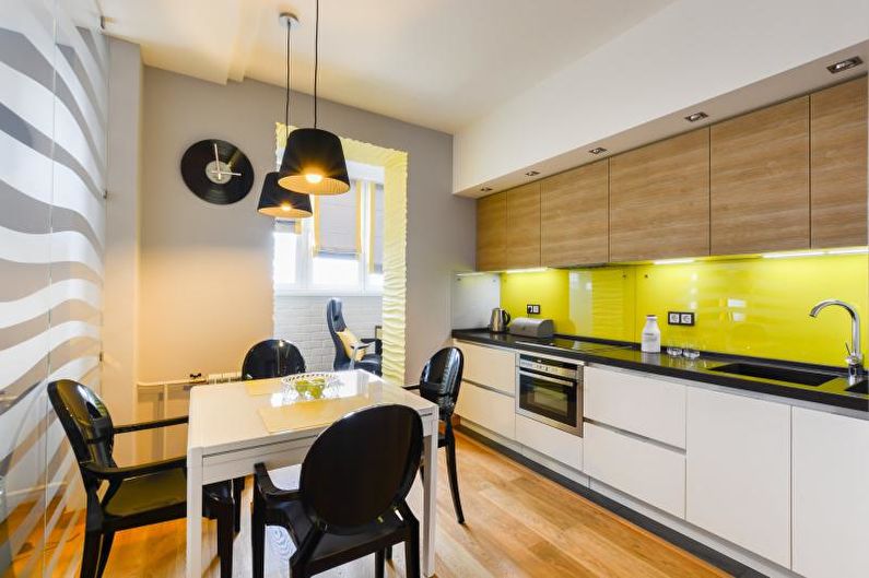 Жълт дизайн на кухня - мебели
