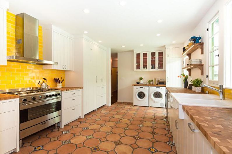 Design de interiores de cozinha em amarelo - foto