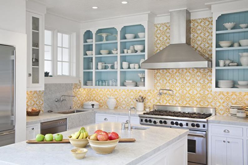 Virtuves interjera dizains dzeltenā krāsā - foto